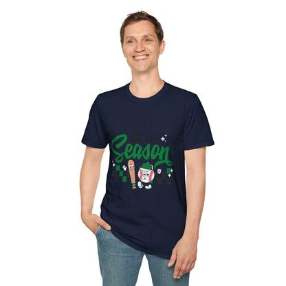 Tis the Baseball Season Unisex Softstyle T-Shirt, Holiday Tee, Festive Shirt, Gift for Christmas, Casualwear for Parties