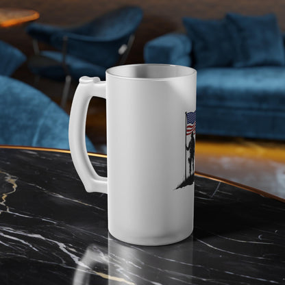Patriotic Frosted Glass Beer Mug - Perfect for Veterans Day, Memorial Day, Independence Day, Gifts for Him, Beer Lovers