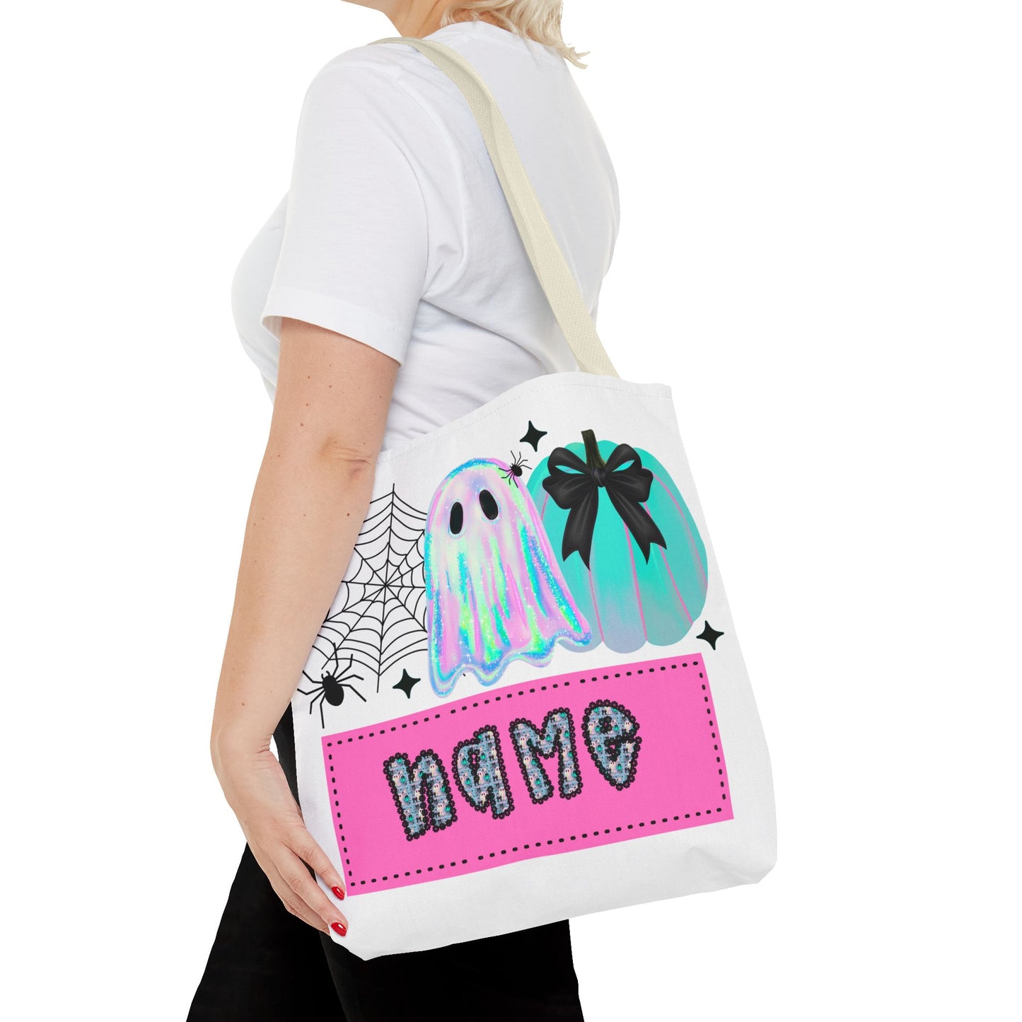 Personalized Ghostly Tote Bag for Halloween, Cute Halloween Gift, Spooky Tote, Trick or Treat Bag, Custom Name Bag, Fall Fashion