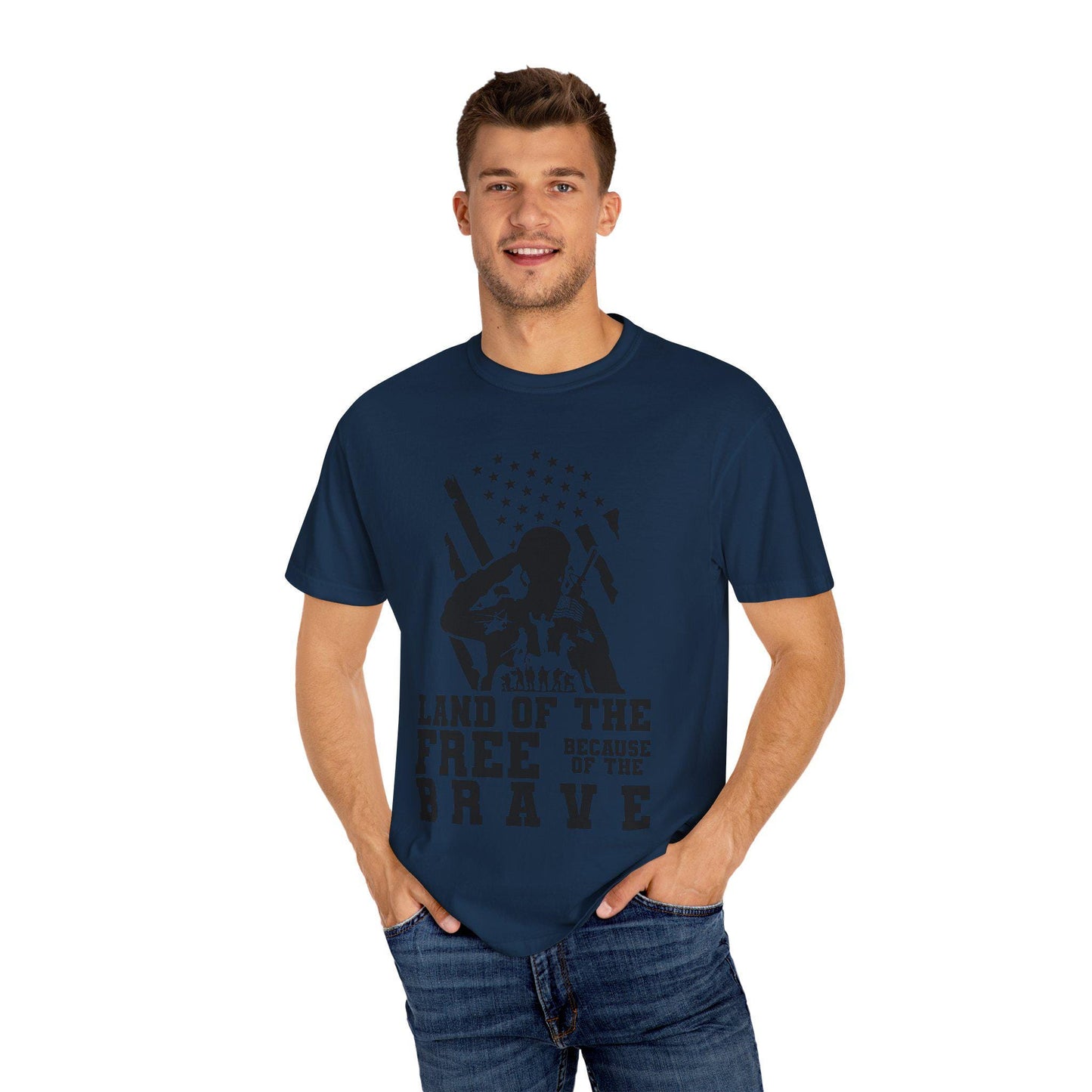 Patriotic Soldier Tribute T-shirt - Land of the Free, Brave Graphic Tee, Veterans Day Gift, Military Pride Apparel