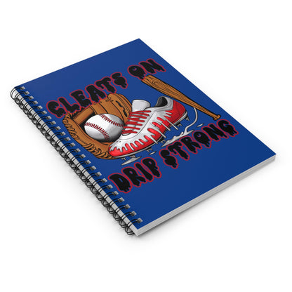 Sporty Spiral Notebook - Cleats On Drip Strong, Baseball Journal, Athlete Gift, Back to School, Sports Planner, Creative Writing Book