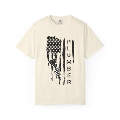 Patriotic Plumber T-shirt, Unisex Garment-Dyed Tee, USA Flag Shirt, Workwear, Gift for Plumbers, Tradesmen Apparel