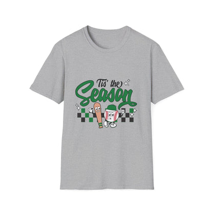 Tis the Baseball Season Unisex Softstyle T-Shirt, Holiday Tee, Festive Shirt, Gift for Christmas, Casualwear for Parties