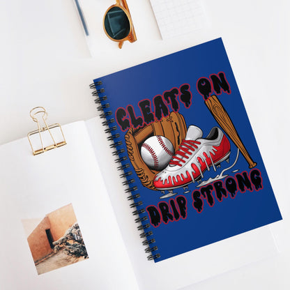 Sporty Spiral Notebook - Cleats On Drip Strong, Baseball Journal, Athlete Gift, Back to School, Sports Planner, Creative Writing Book