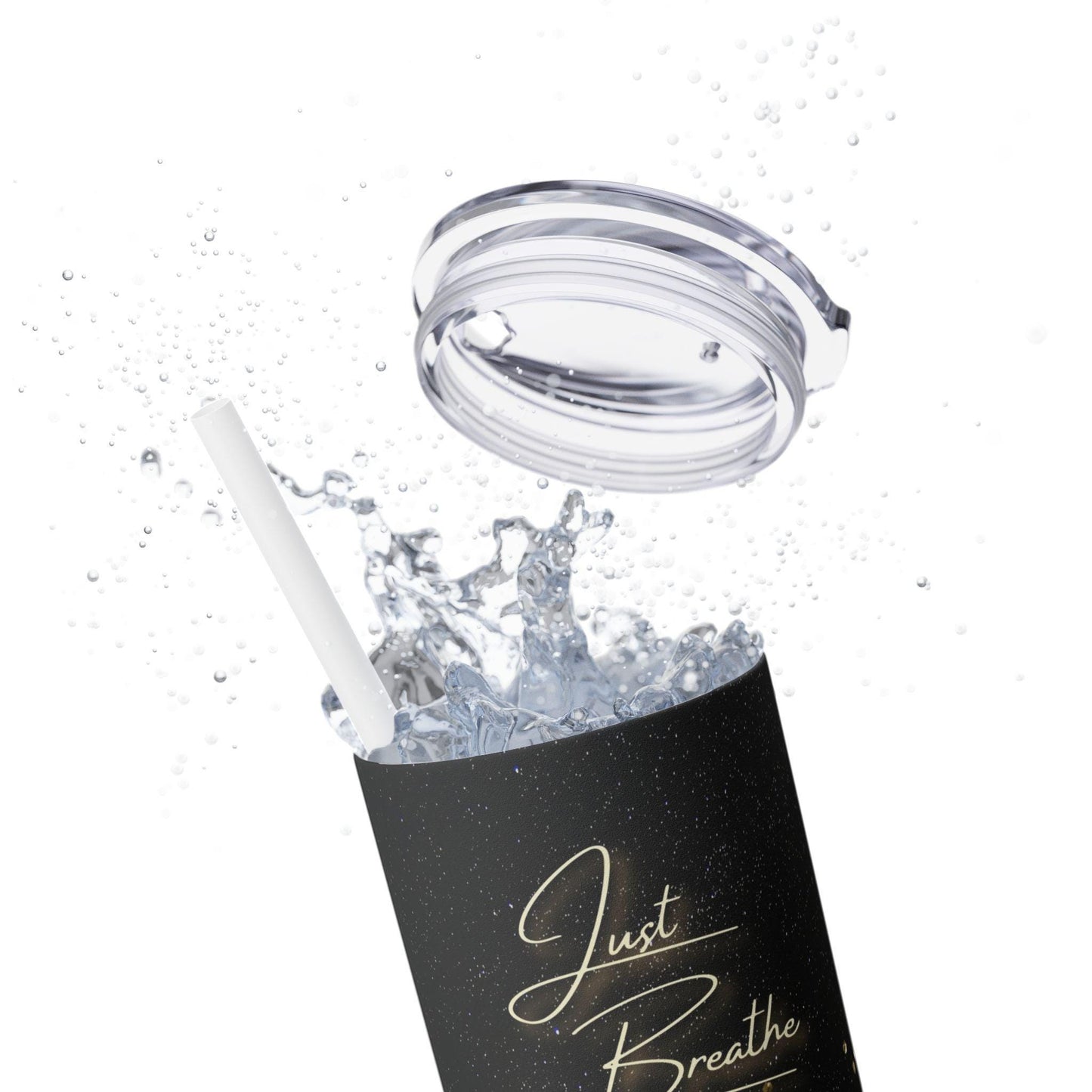 Glamorous Skinny Tumbler, Just Breathe Inspirational Travel Cup, Stylish Leopard Print, Gift for Her, Motivational Drinkware
