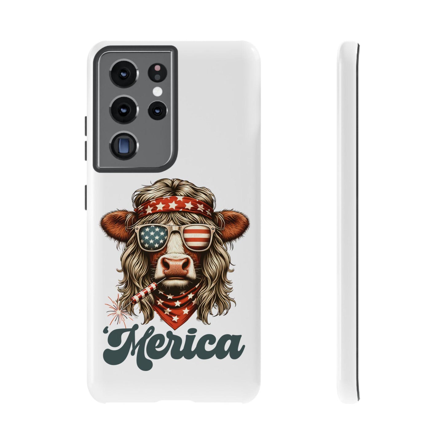 Patriotic Phone Case Featuring Flannel-Cow and Merica Design, Fun Gift for BBQs, Independence Day, and Summer Celebrations, Cute Cowlover