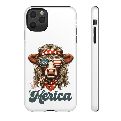 Patriotic Phone Case Featuring Flannel-Cow and Merica Design, Fun Gift for BBQs, Independence Day, and Summer Celebrations, Cute Cowlover