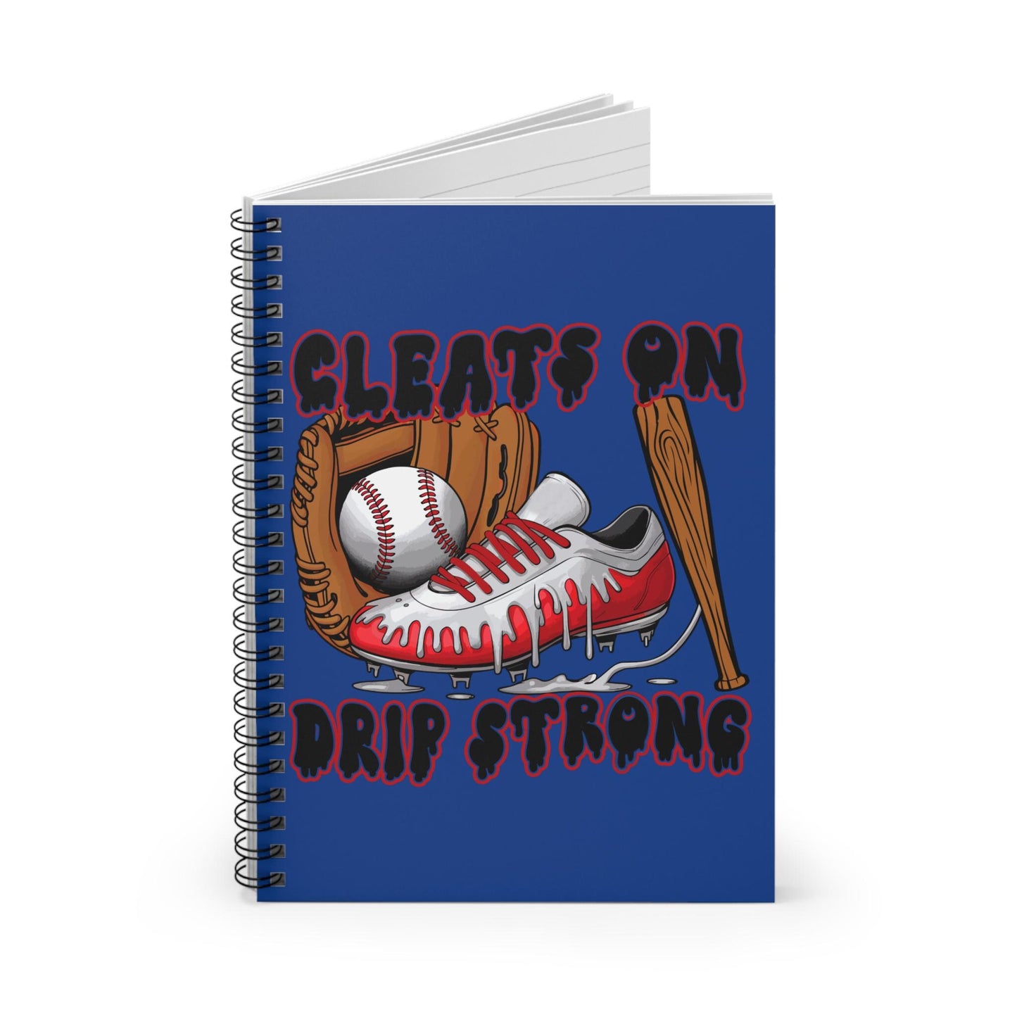 Sporty Spiral Notebook - Cleats On Drip Strong, Baseball Journal, Athlete Gift, Back to School, Sports Planner, Creative Writing Book