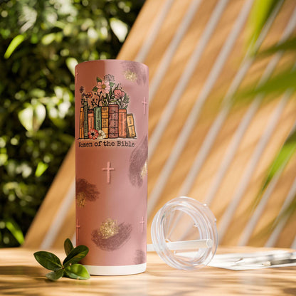 Inspirational 20oz Skinny Tumbler with Straw - Women of the Bible Design, Christian Gift, Book Lover's Cup, Faith-based Drinkware, Bible