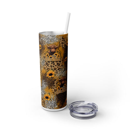 Stay Humble Wildflower Highland Cow Tumbler - Personalized 20oz Skinny Cup with Straw, Cute Gift for Cow Lovers, Boho Decor, Drinkware