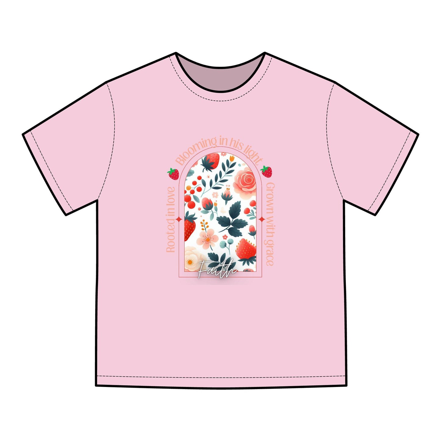 Faith, Floral Inspirational T-Shirt, Rooted in Love, Blooming in His Light, Unisex Tee, Gift for Her, Casual Wear,