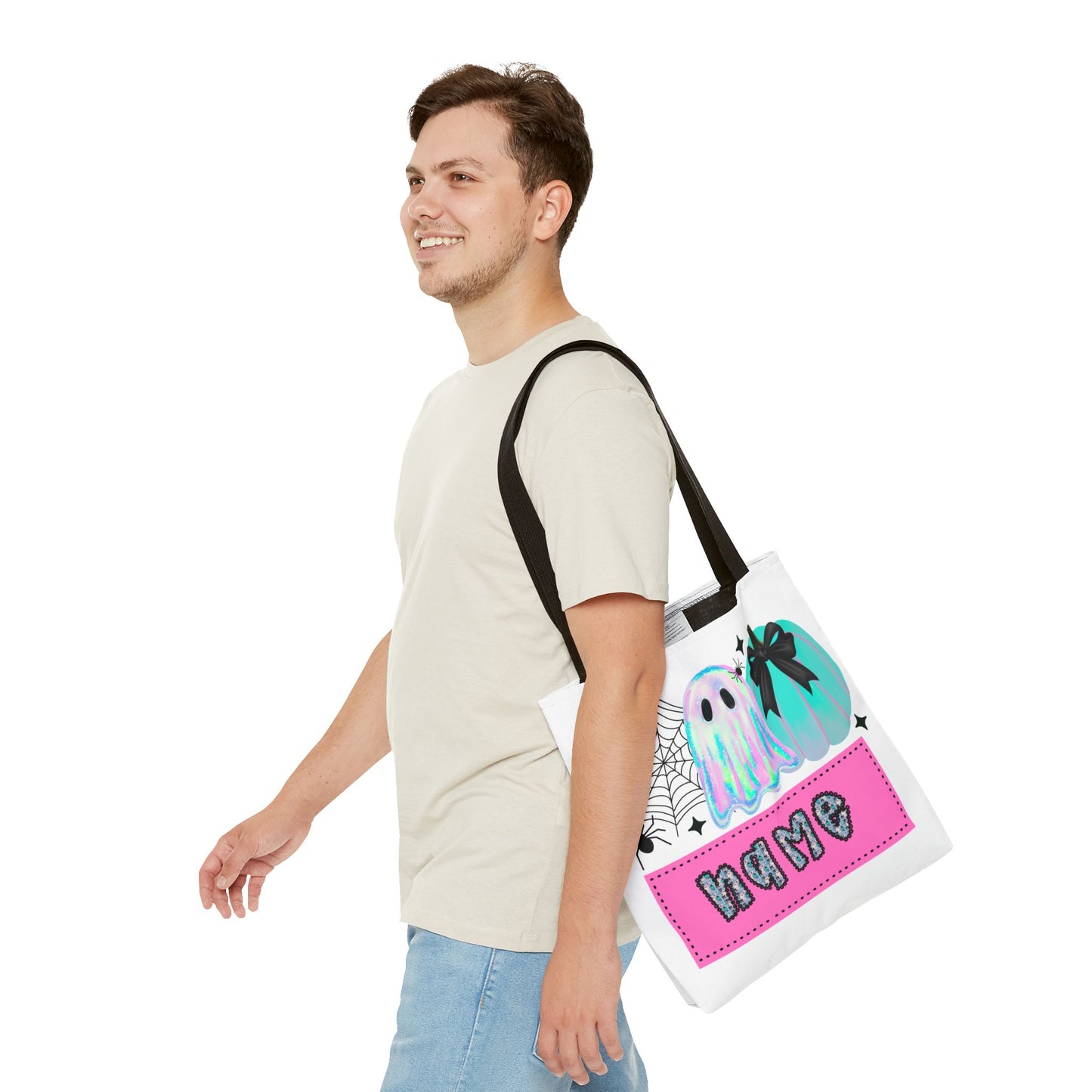 Personalized Ghostly Tote Bag for Halloween, Cute Halloween Gift, Spooky Tote, Trick or Treat Bag, Custom Name Bag, Fall Fashion