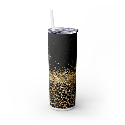 Glamorous Skinny Tumbler, Just Breathe Inspirational Travel Cup, Stylish Leopard Print, Gift for Her, Motivational Drinkware