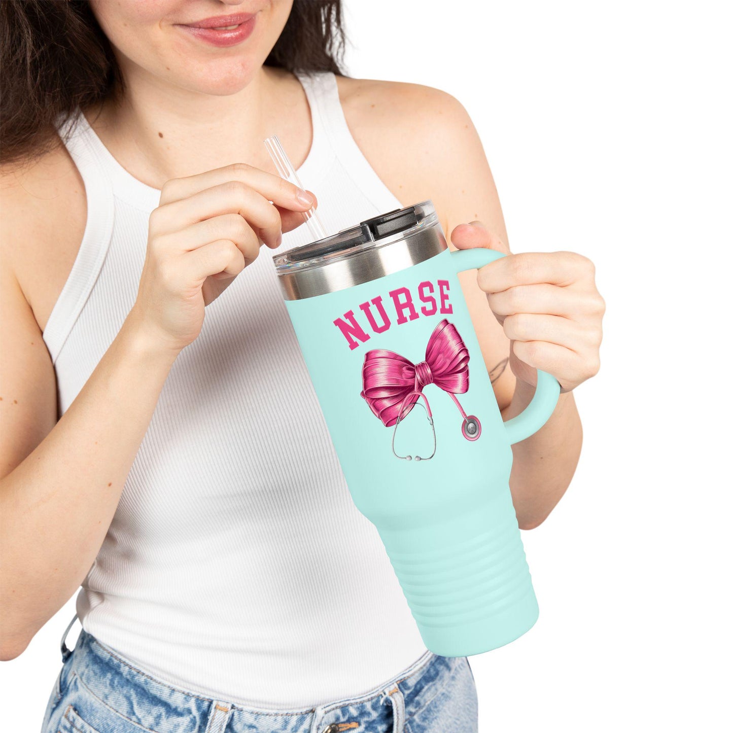 Nurse Insulated Travel Mug, 40oz - Perfect for Nurses, Gift for Healthcare Workers, Hot & Cold Drink Tumbler, Travel Mug with Straw