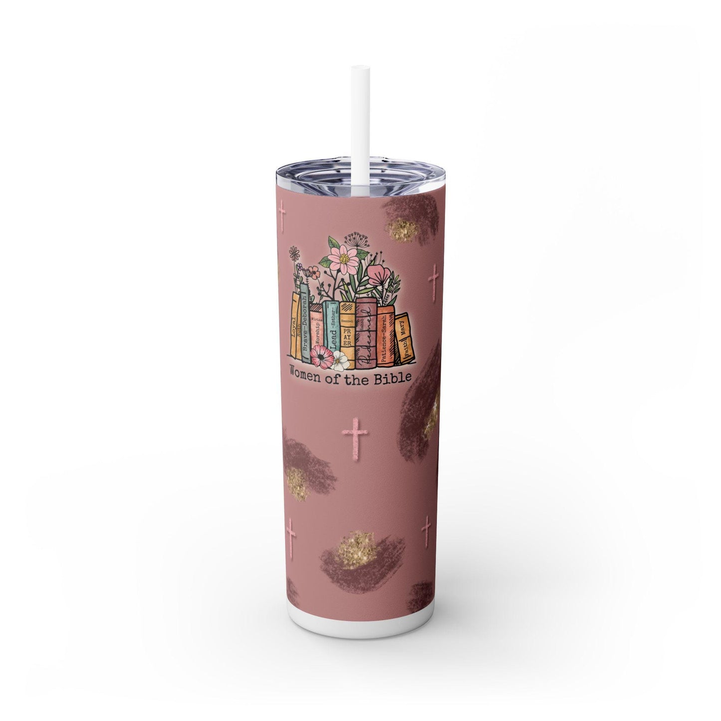 Inspirational 20oz Skinny Tumbler with Straw - Women of the Bible Design, Christian Gift, Book Lover's Cup, Faith-based Drinkware, Bible