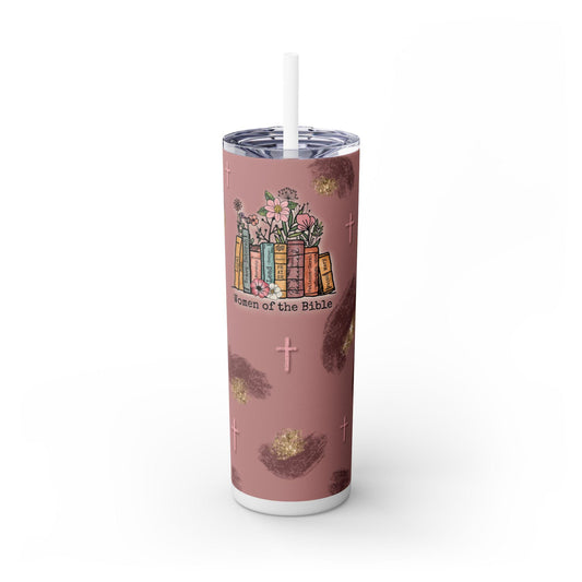 Inspirational 20oz Skinny Tumbler with Straw - Women of the Bible Design, Christian Gift, Book Lover's Cup, Faith-based Drinkware, Bible