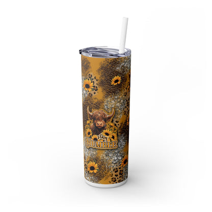 Stay Humble Wildflower Highland Cow Tumbler - Personalized 20oz Skinny Cup with Straw, Cute Gift for Cow Lovers, Boho Decor, Drinkware