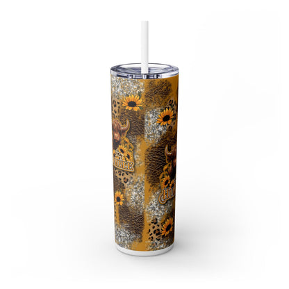 Stay Humble Wildflower Highland Cow Tumbler - Personalized 20oz Skinny Cup with Straw, Cute Gift for Cow Lovers, Boho Decor, Drinkware