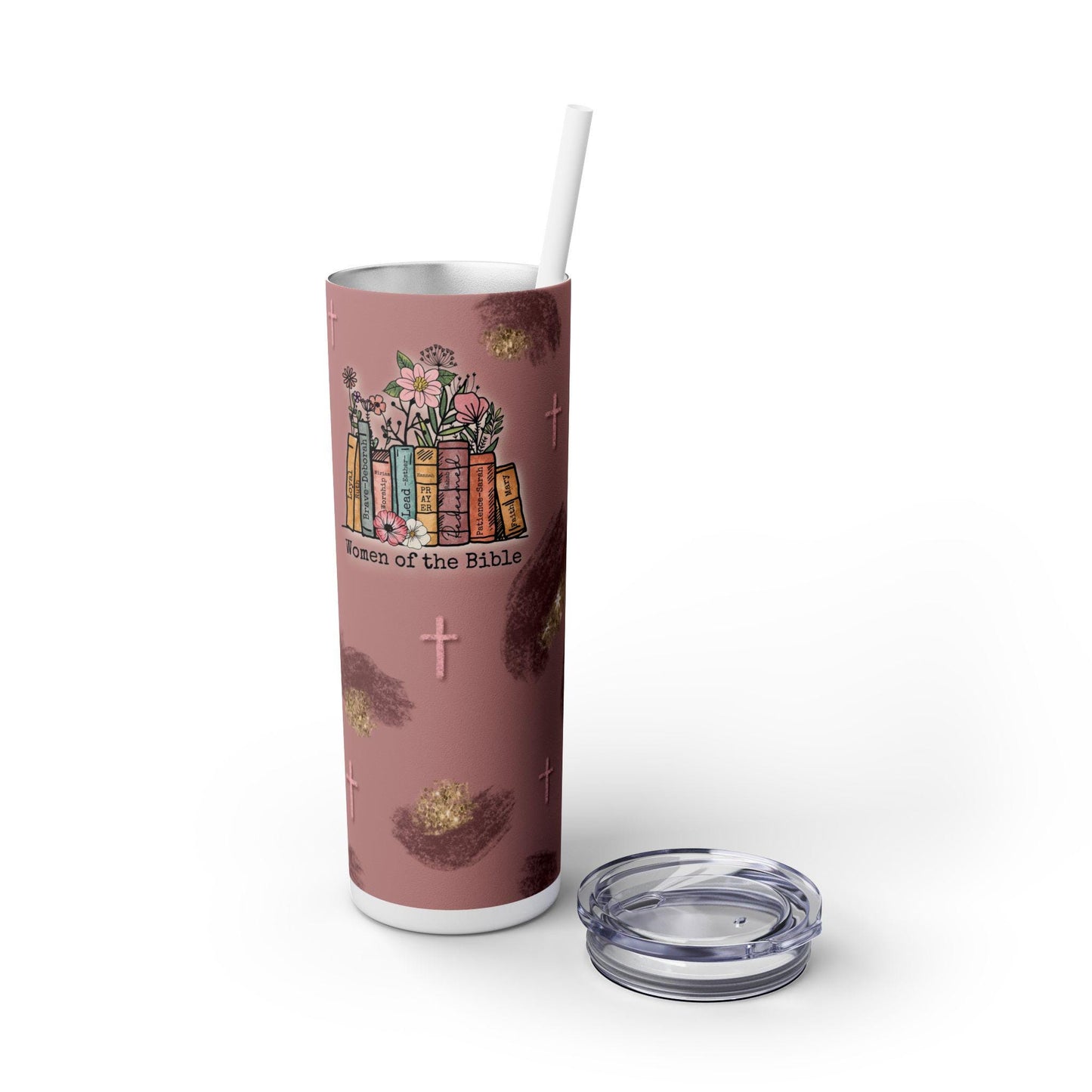 Inspirational 20oz Skinny Tumbler with Straw - Women of the Bible Design, Christian Gift, Book Lover's Cup, Faith-based Drinkware, Bible