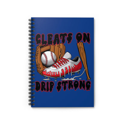 Sporty Spiral Notebook - Cleats On Drip Strong, Baseball Journal, Athlete Gift, Back to School, Sports Planner, Creative Writing Book