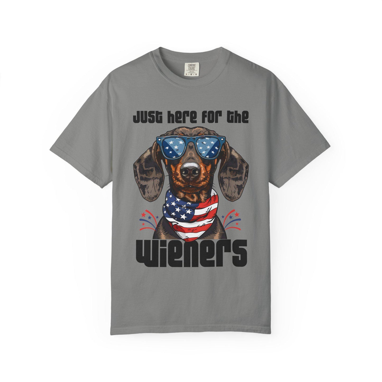 Patriotic Dog Lover T-Shirt, Just Here for the Wieners Tee, Summer BBQ Shirt, Pet Parenting Gift, Fun Dog Apparel
