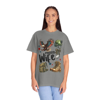 Proud Wife Military T-Shirt, Unisex Tee for Veterans, Gift for Military Spouses, Casual Look, Army Wife Apparel