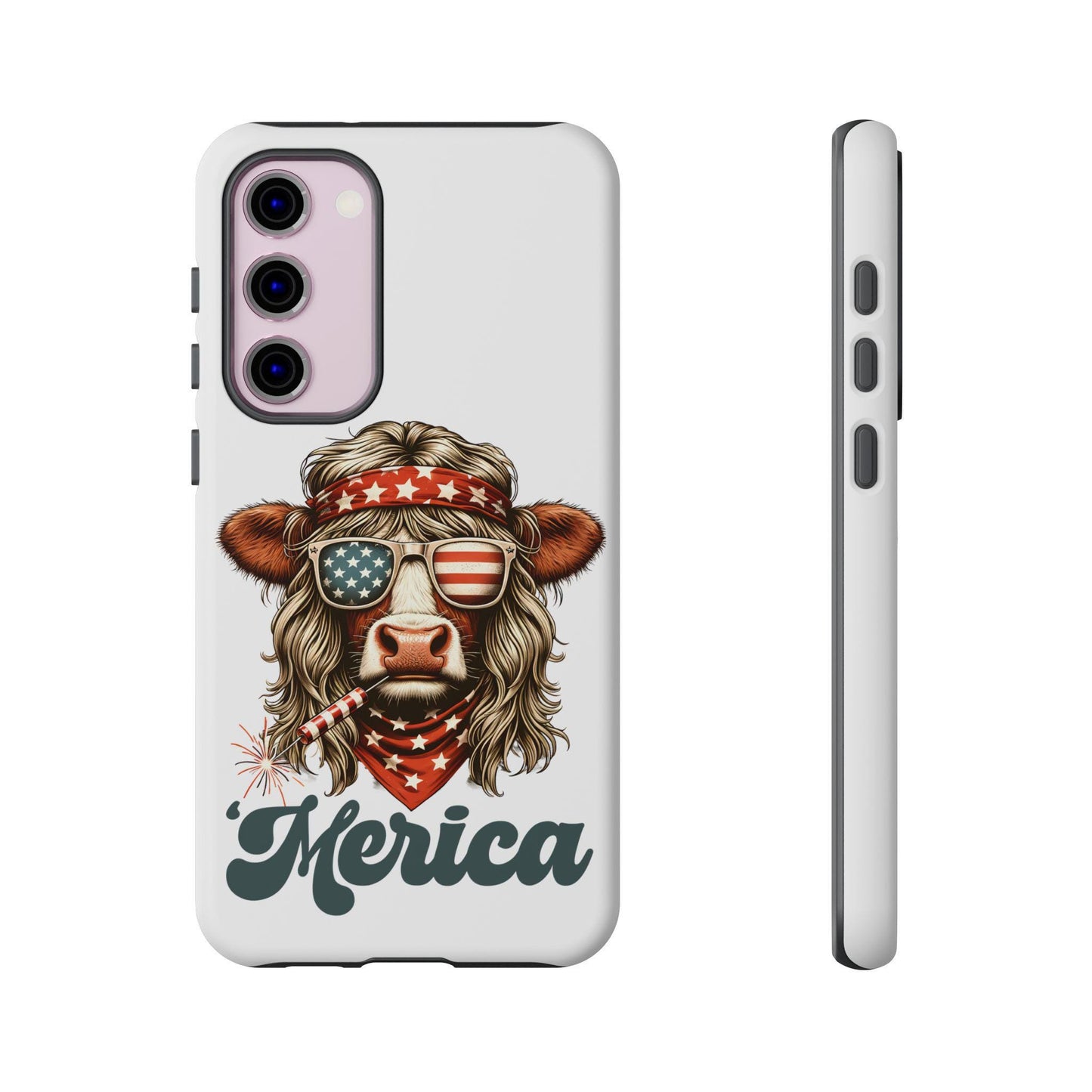 Patriotic Phone Case Featuring Flannel-Cow and Merica Design, Fun Gift for BBQs, Independence Day, and Summer Celebrations, Cute Cowlover