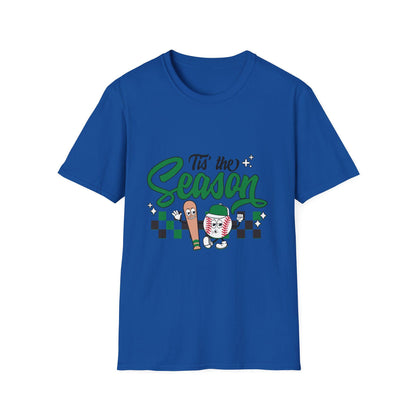 Tis the Baseball Season Unisex Softstyle T-Shirt, Holiday Tee, Festive Shirt, Gift for Christmas, Casualwear for Parties