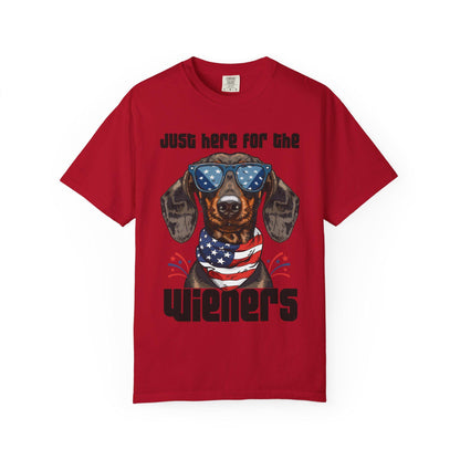 Patriotic Dog Lover T-Shirt, Just Here for the Wieners Tee, Summer BBQ Shirt, Pet Parenting Gift, Fun Dog Apparel